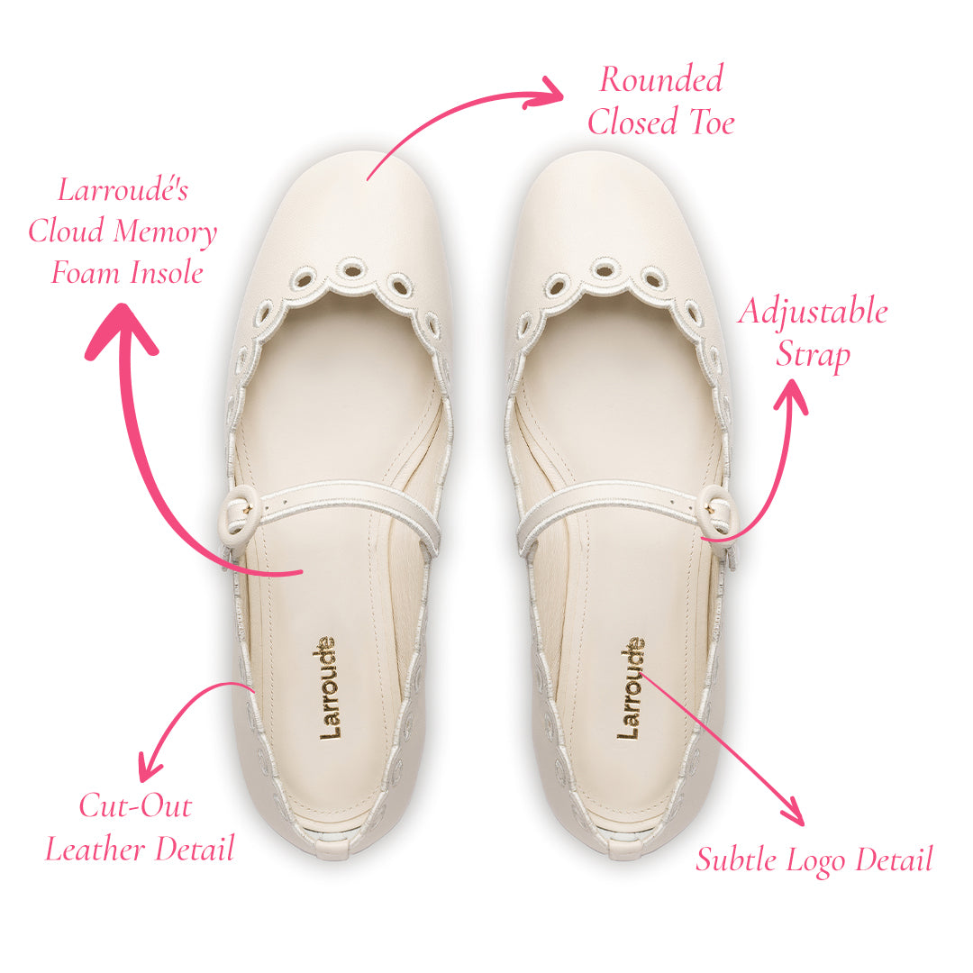 Blair Broderie Ballet Flat In Ivory Leather