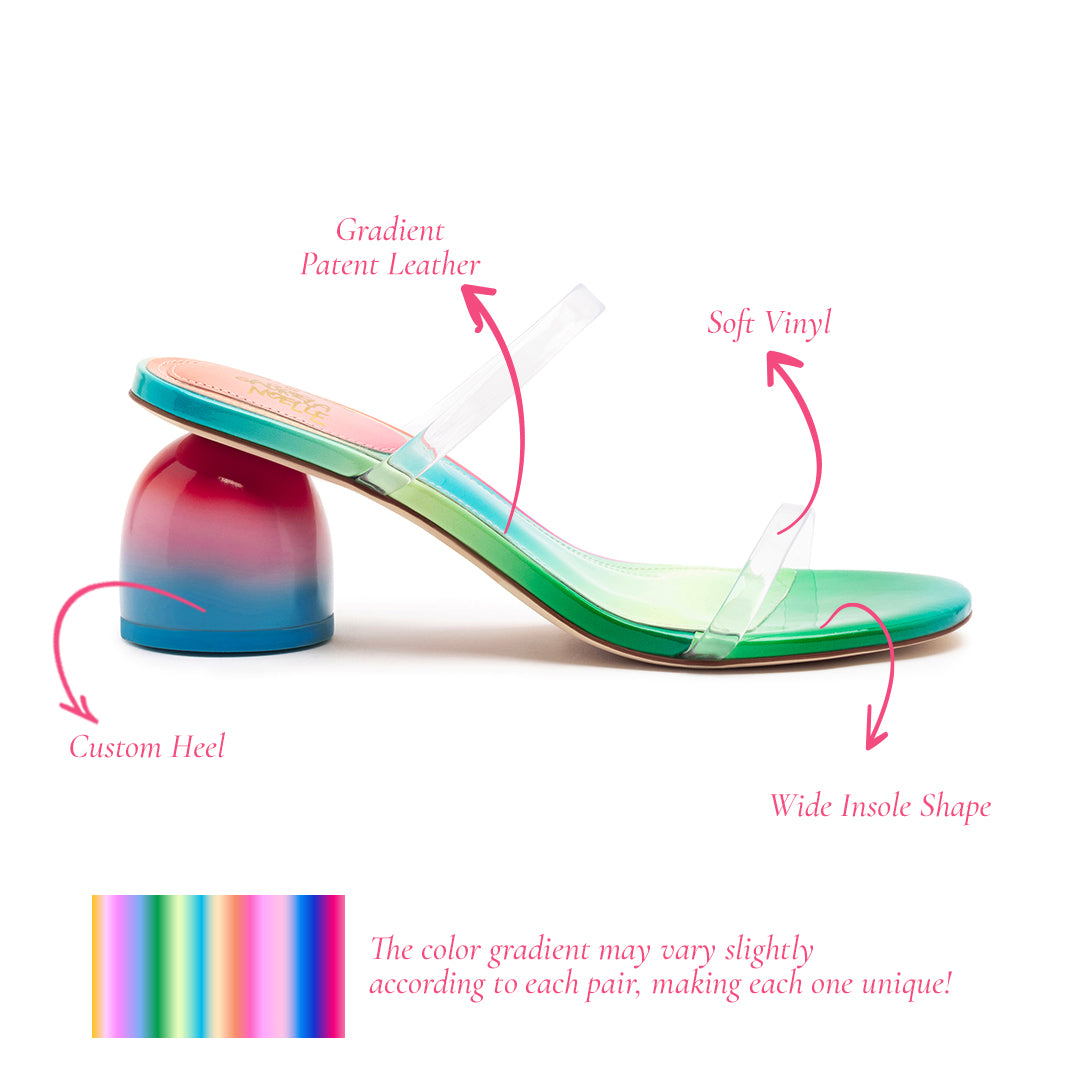 Larroudé x Gabriela Noelle: Dew Drop Mule In Rainbow Patent Leather