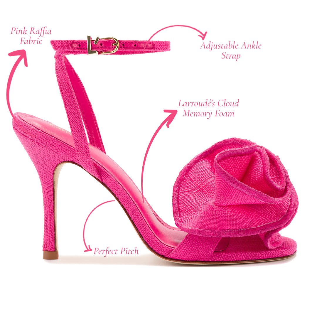 Penelope Ruffle Sandal In Pink Raffia