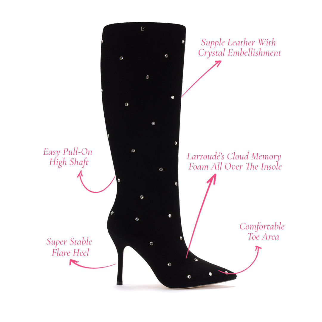Kate Boot in Black Leather with Swarovski® Crystals