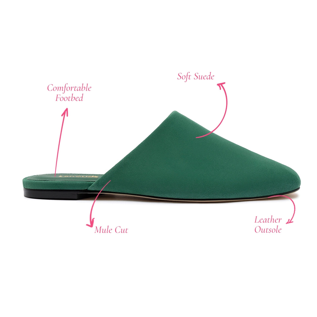 Venice Flat Mule and Pouch Kit In Emerald Suede