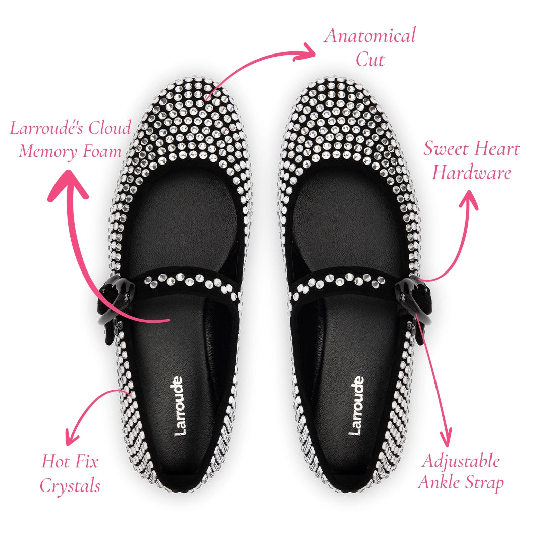 Verona Ballet Flat Crystal In Black Suede