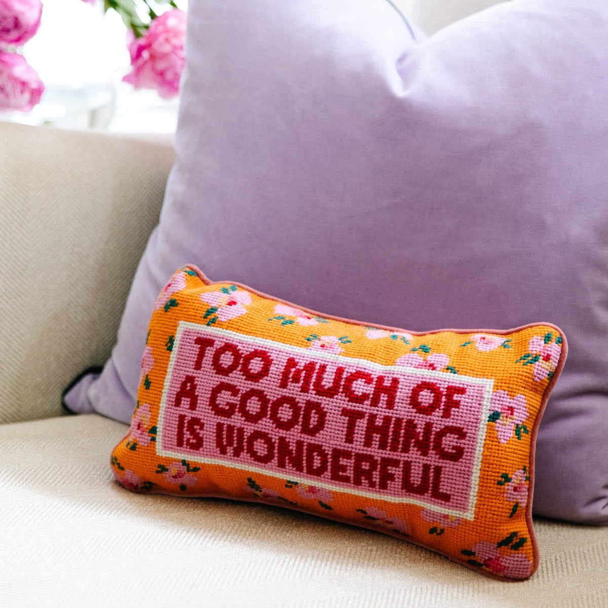 Too Much Needlepoint Pillow