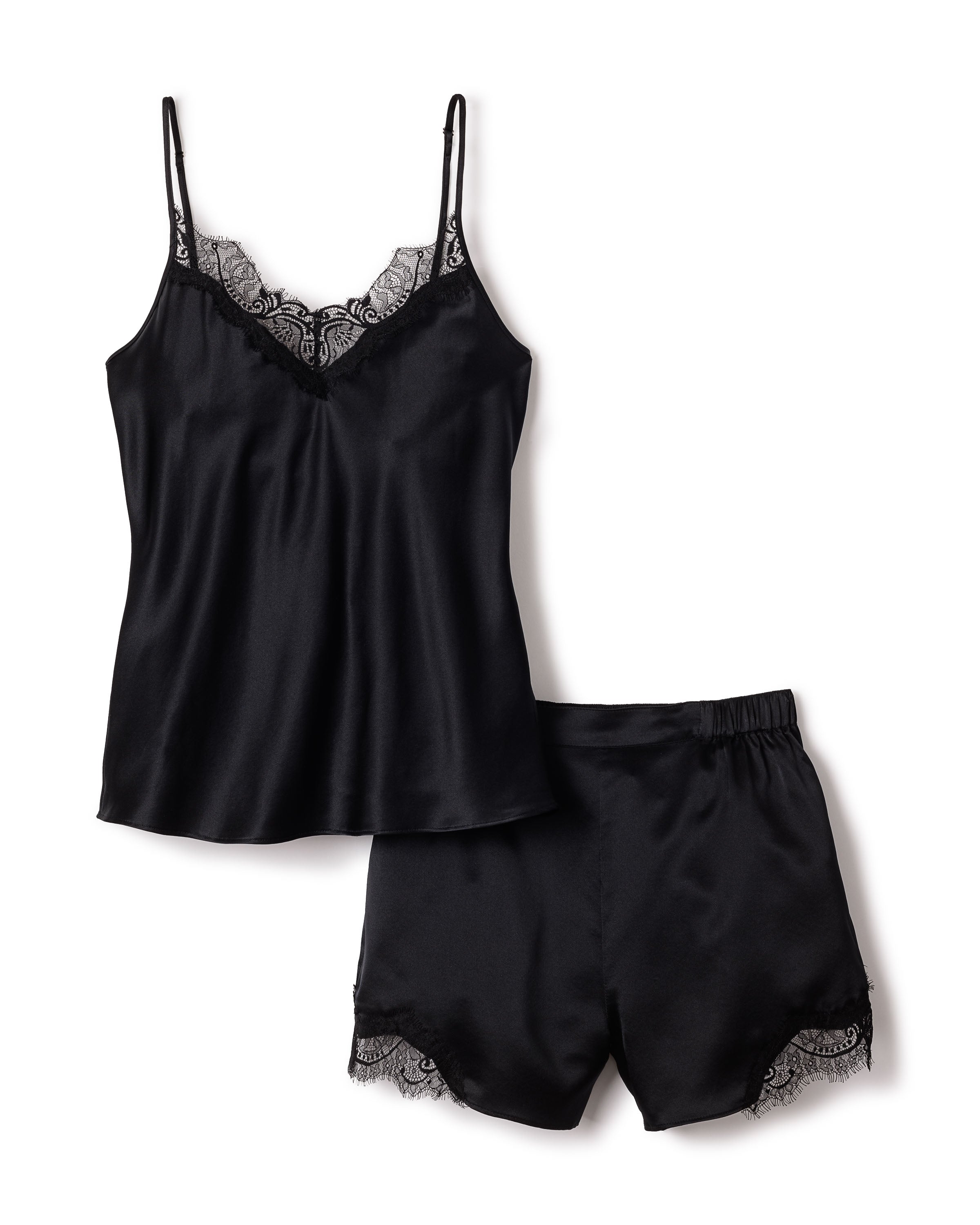 Women's Silk Lace Cami Short Set in Black