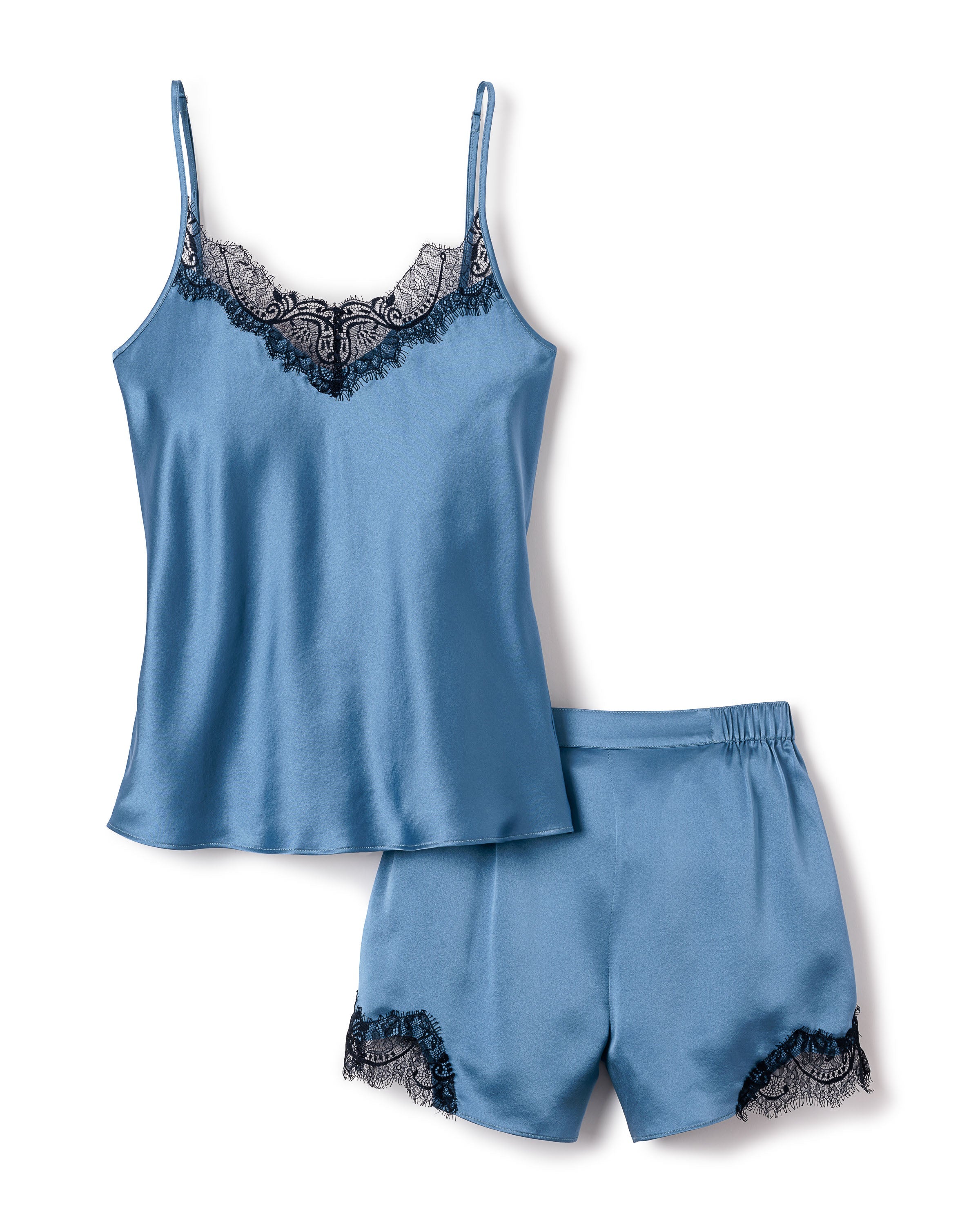 Women's Silk Lace Cami Short Set in Mystique Blue