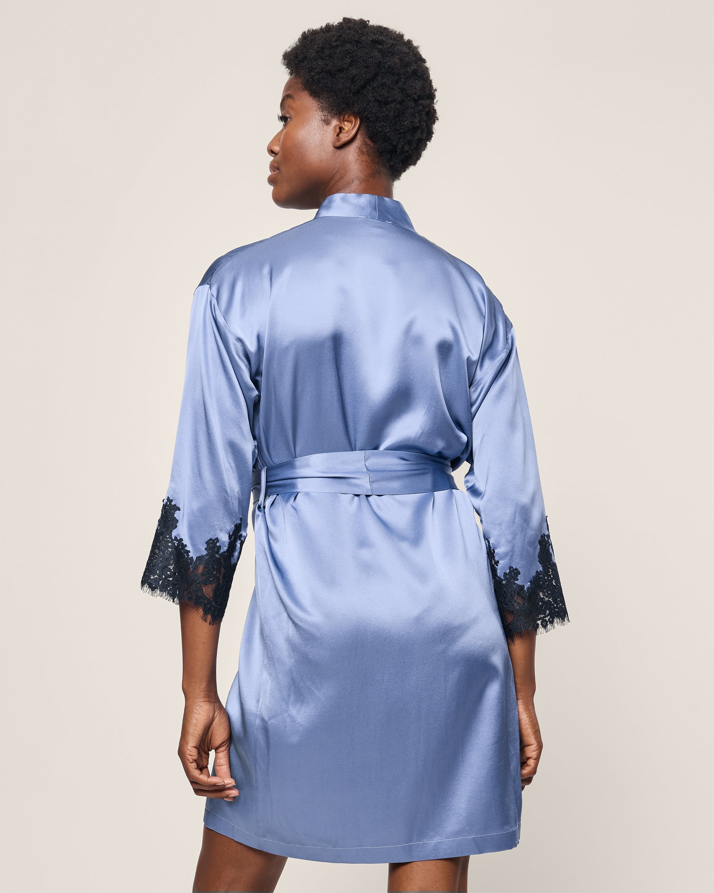 Women's Silk Lace Robe in Mystique Blue