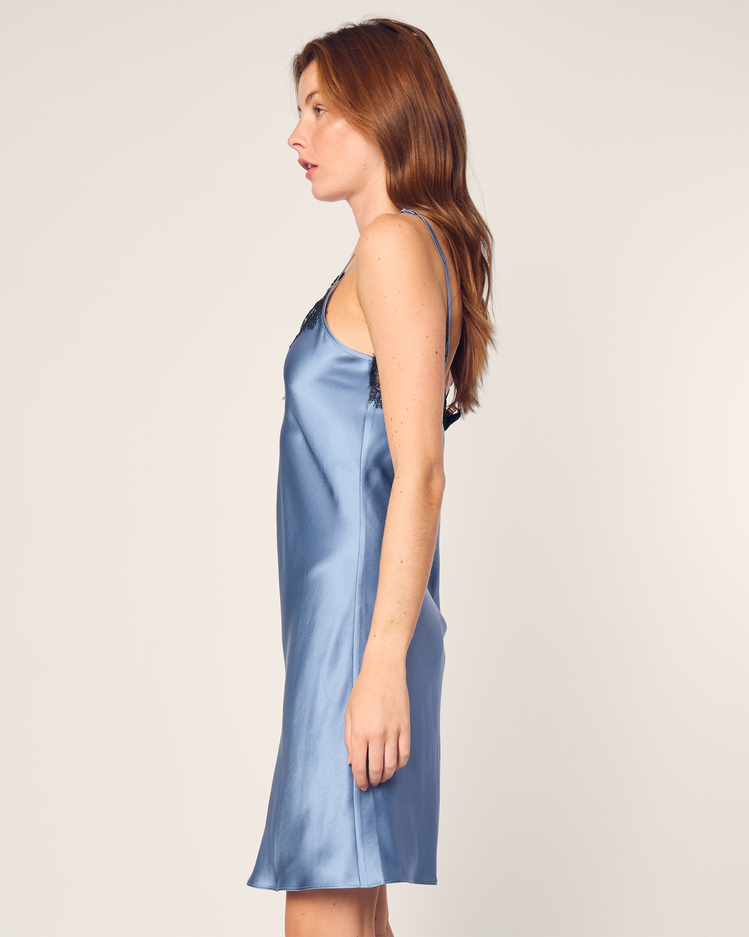 Women's Silk Lace Slip Dress in Mystique Blue