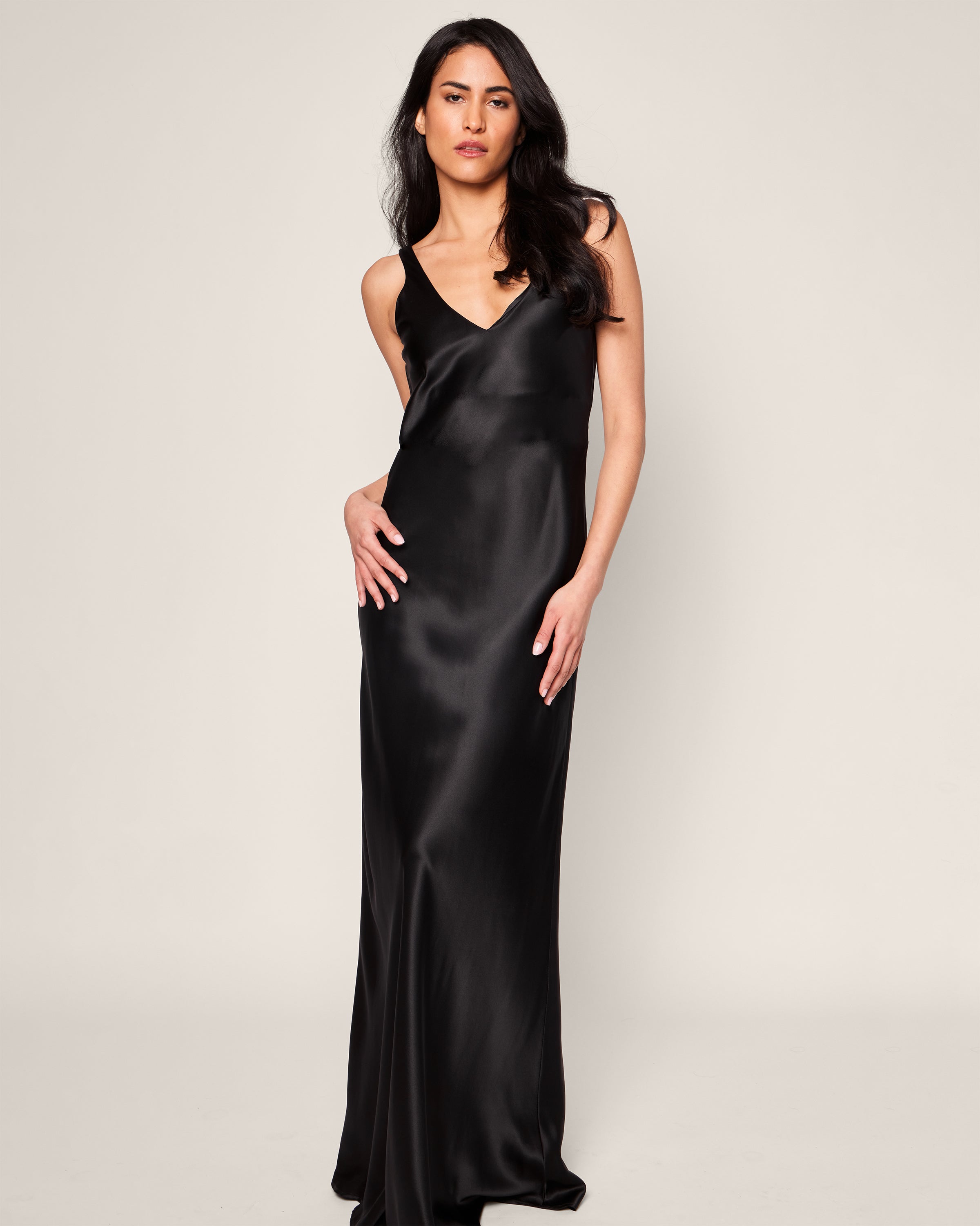 Women's Silk Long Slip in Black