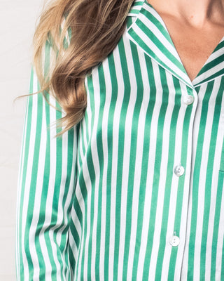 Conjunto de pijama de seda para mujer con rayas verdes