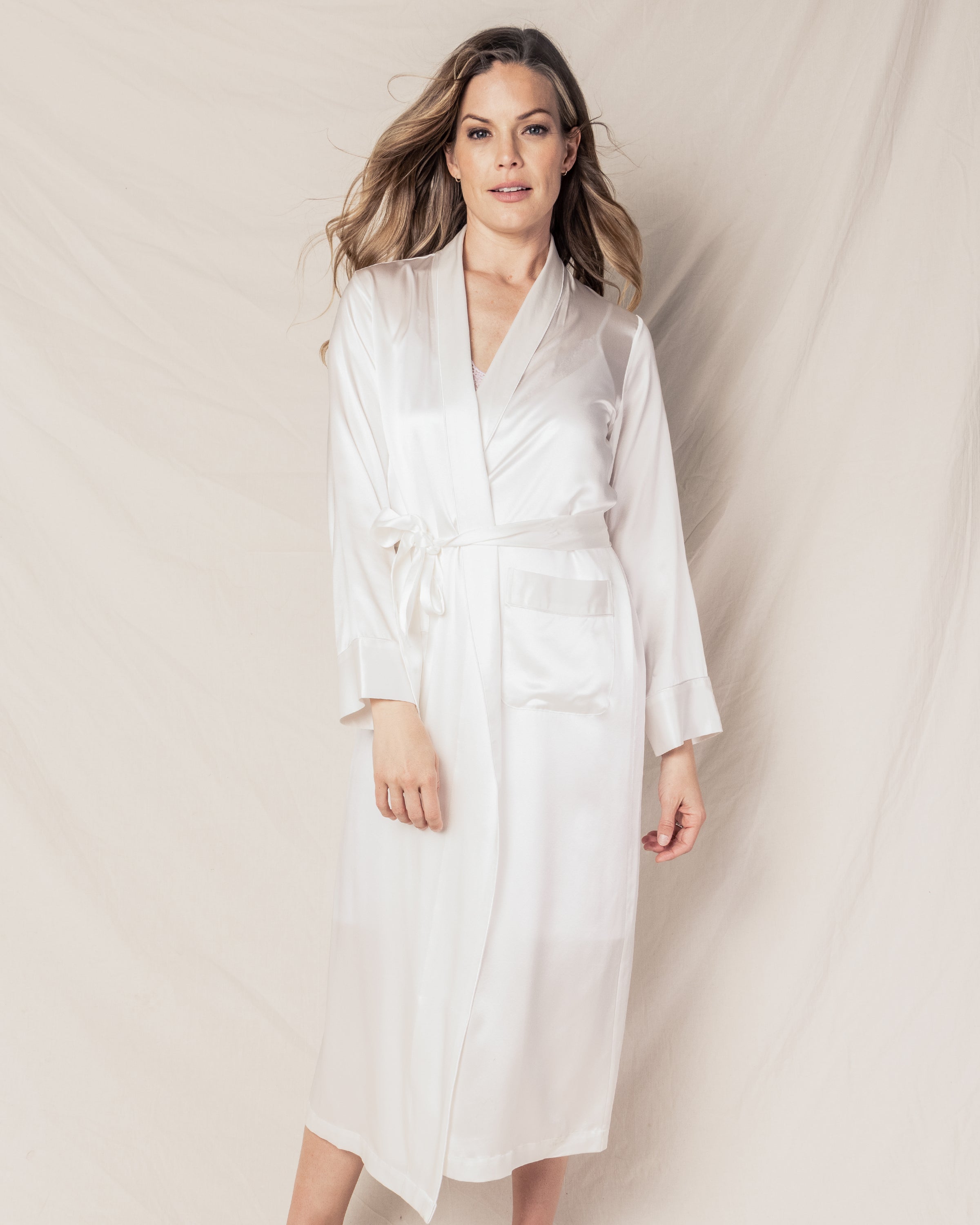 Women's Silk Long Robe in White