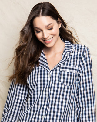 Camisón de mujer en cuadros vichy azul marino