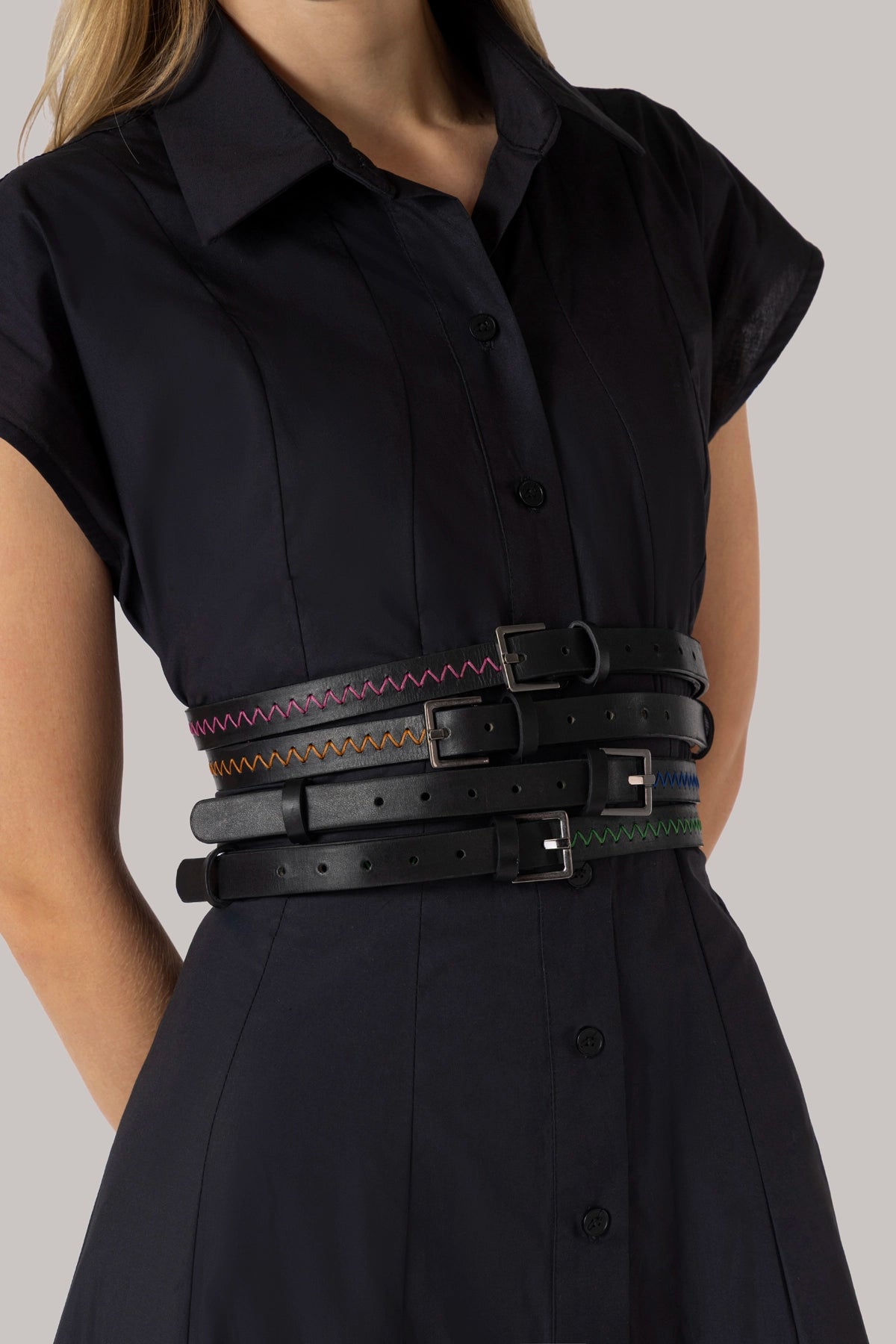 Zig Zag Belt Green and Black Leather L / Green and Black Zig Zag Belt Green and Black Leather L / Green and Black