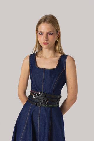 Larroudé x Jonathan Cohen: Zig Zag Belt Blue and Black Leather Clothing Larroudé x Jonathan Cohen