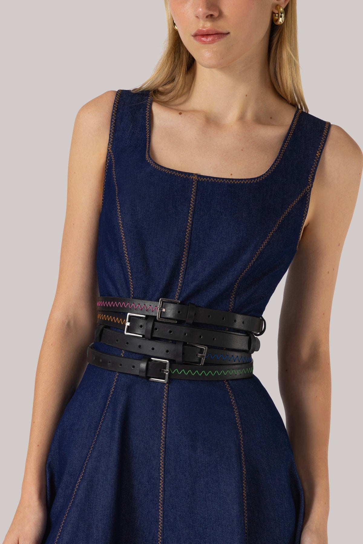 black dress with orange belt NARI BLACK/ORANGE GOWN