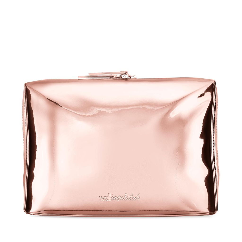 Large rose gold store clutch bag