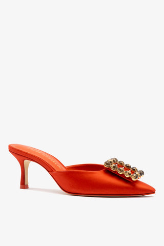 Chloe Gosselin by Larroudé Ava Mule In Orange Sunrise Satin