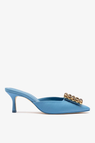 Chloe Gosselin by Larroudé Ava Mule In Blue Satin