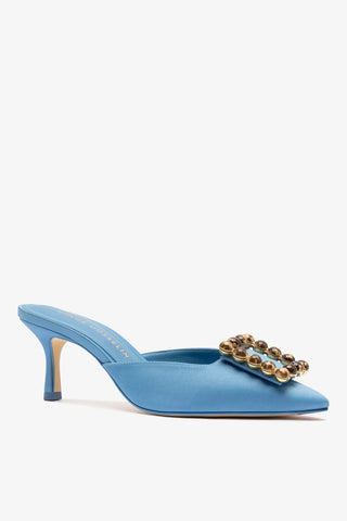 Chloe Gosselin by Larroudé Ava Mule In Blue Satin