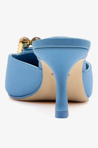 Chloe Gosselin by Larroudé Ava Mule In Blue Satin
