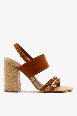 Chloe Gosselin by Larroudé Margot Sandal In Chestnut Suede and Natural Raffia