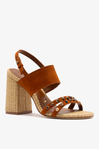 Chloe Gosselin by Larroudé Margot Sandal In Chestnut Suede and Natural Raffia