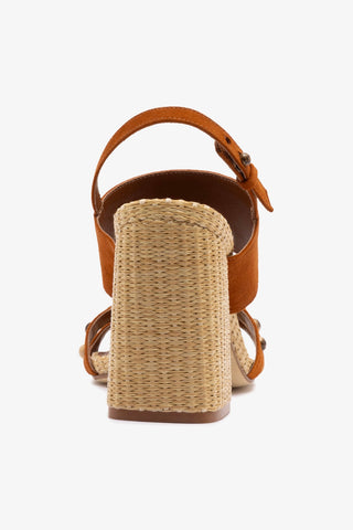 Chloe Gosselin by Larroudé Margot Sandal In Chestnut Suede and Natural Raffia