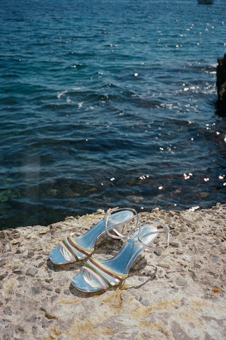 Larroudé x Ciao Lucia: Daiana Wedge Sandal Silver Leather Sandal Larroudé x Ciao Lucia