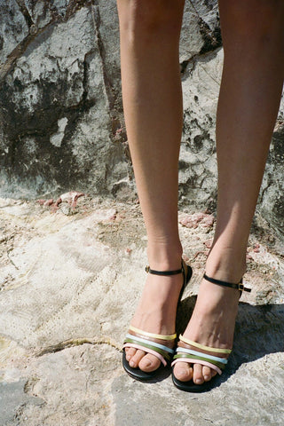 Larroudé x Ciao Lucia: Daiana Wedge Sandal Black Leather Sandal Larroudé x Ciao Lucia