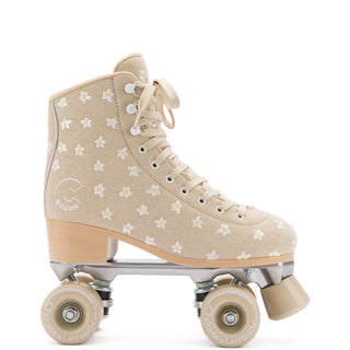 Patines Larroudé x C7 en tejido de rafia y bordado de flores