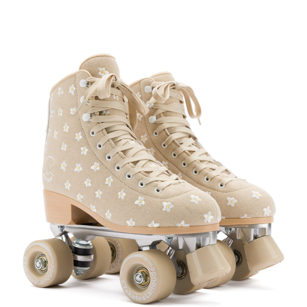 Larroudé x C7 Skates In Raffia Fabric and Flower Embroidery