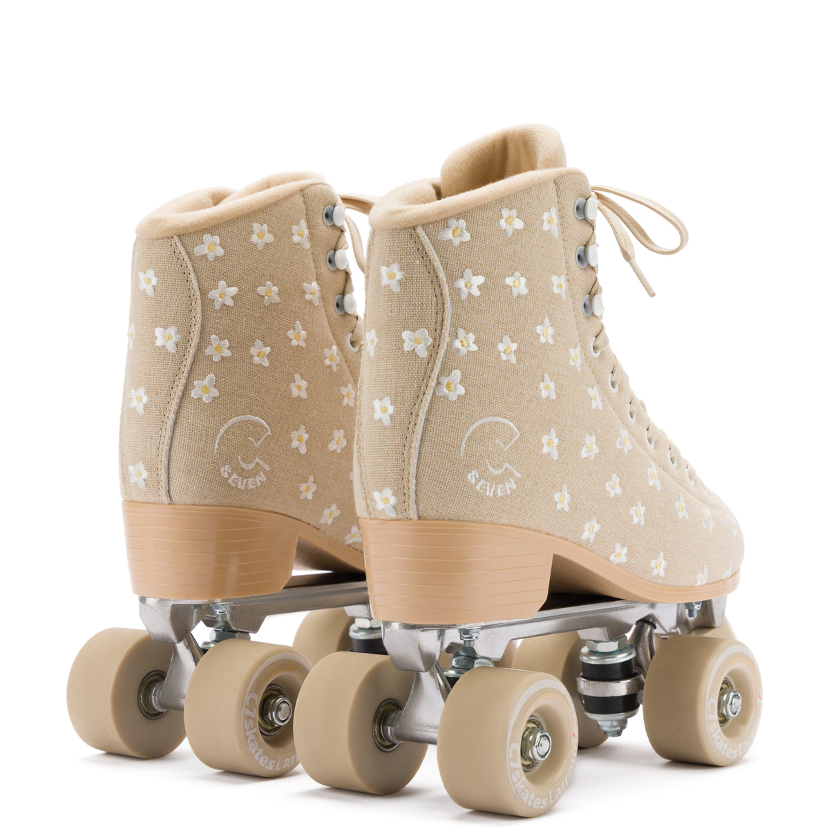 Larroudé x C7 Skates In Raffia Fabric and Flower Embroidery