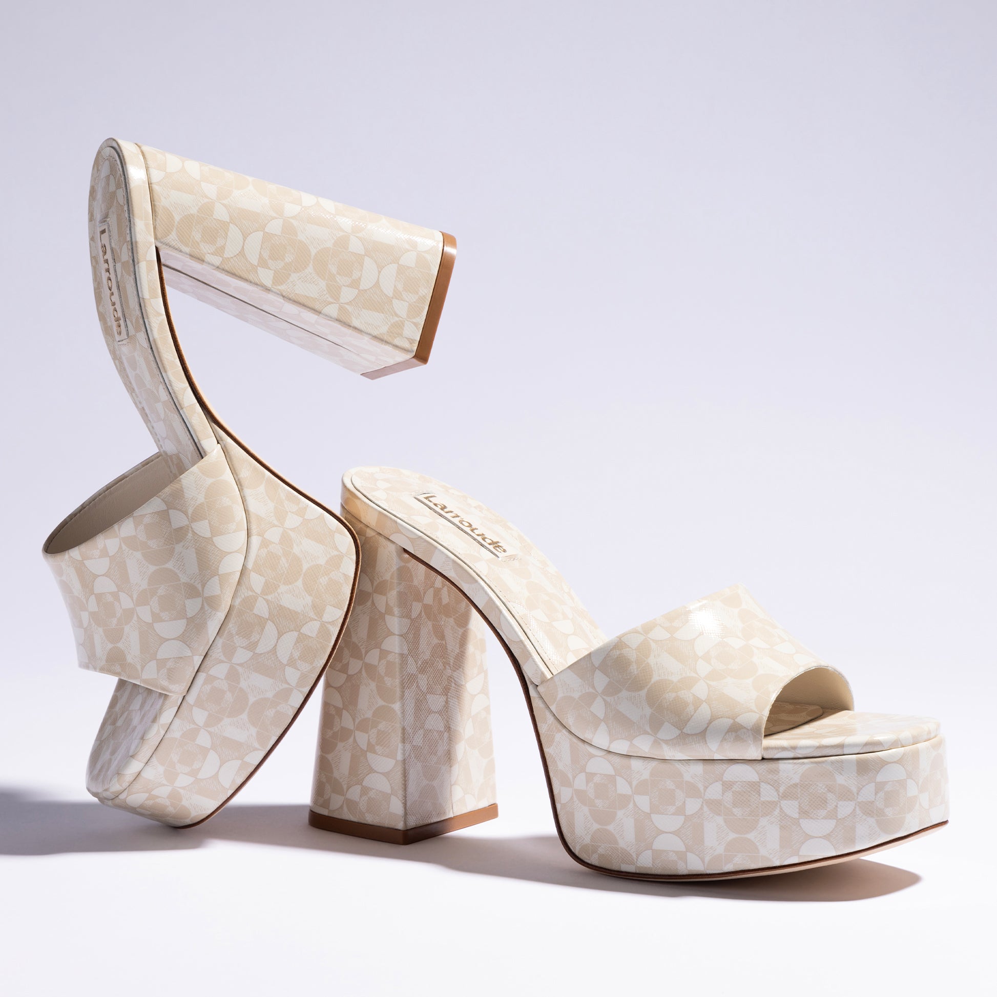 Dolly Mule In Dual Printed Beige Saffiano Leather