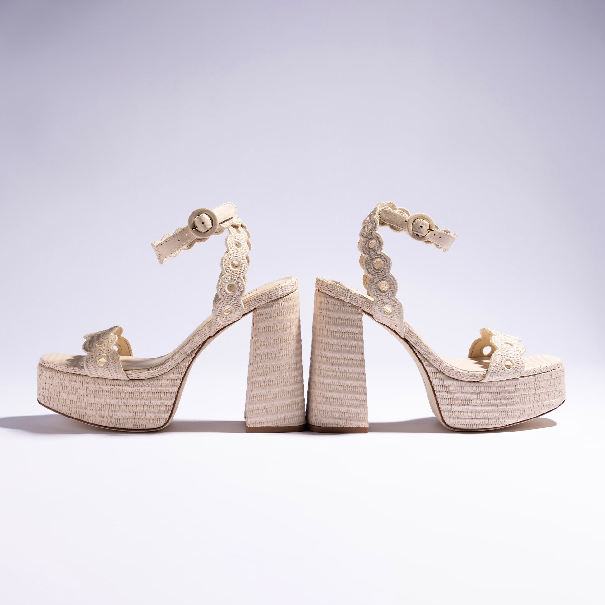 Dolly Broderie Sandal In Natural Raffia