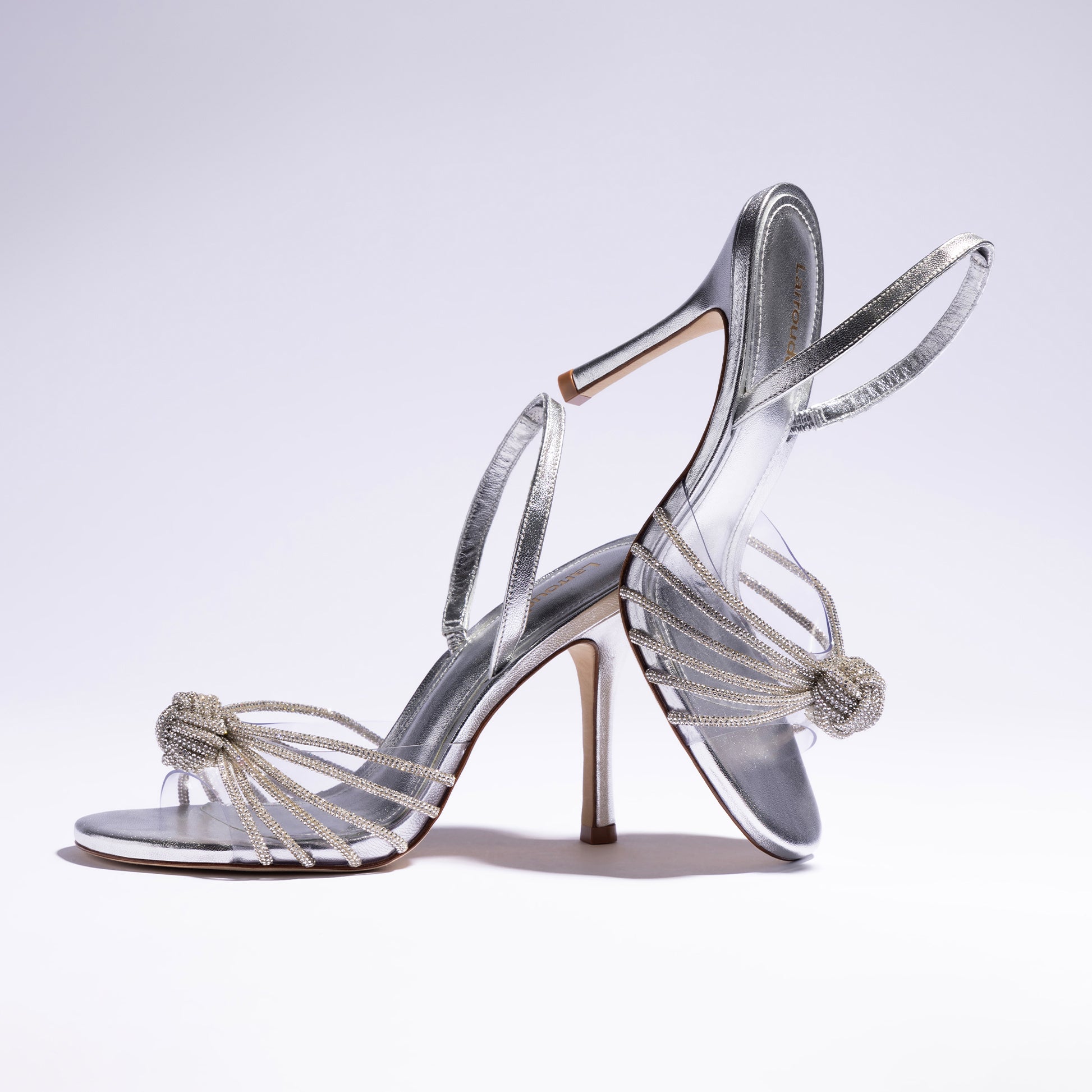 Valerie Crystal Slingback Sandal In Silver Metallic Leather