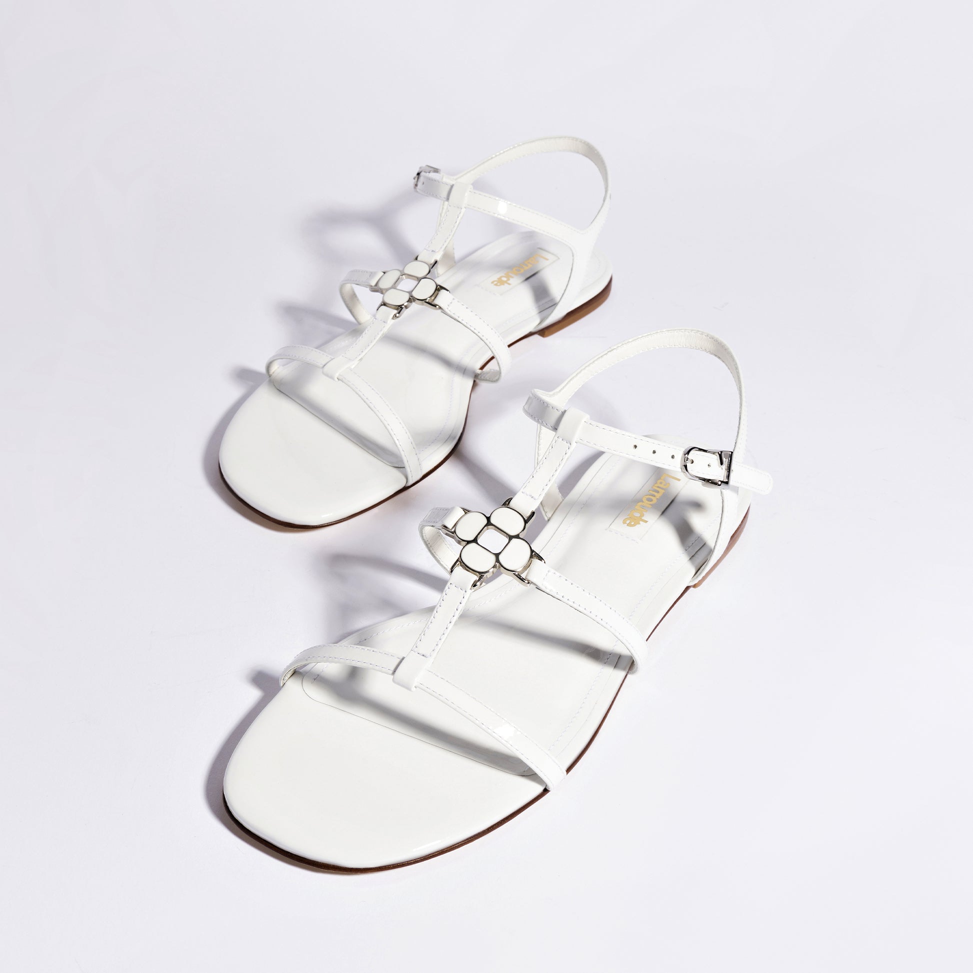 Hana Flat In White Patent Leather