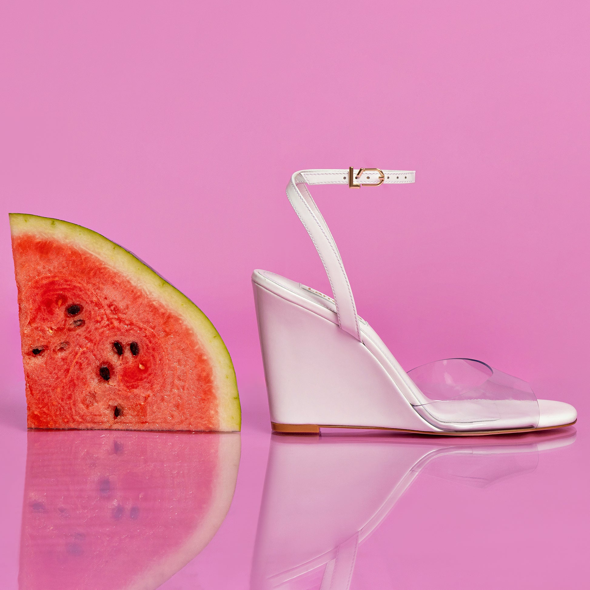 Yves Wedge In White Patent Leather and Vinyl