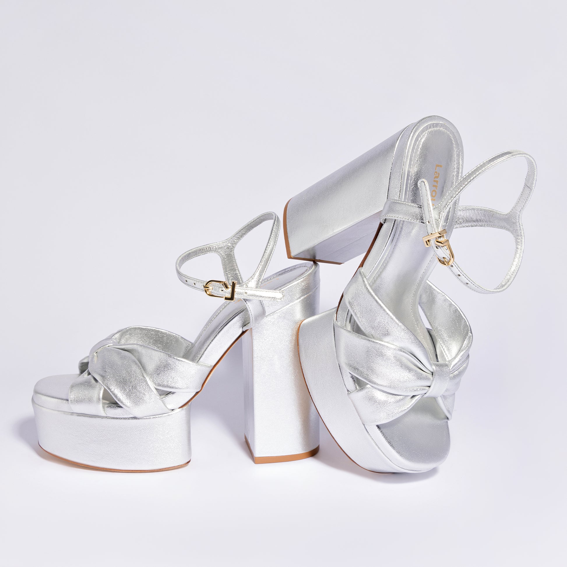 Silver high fashion heel platform sandals