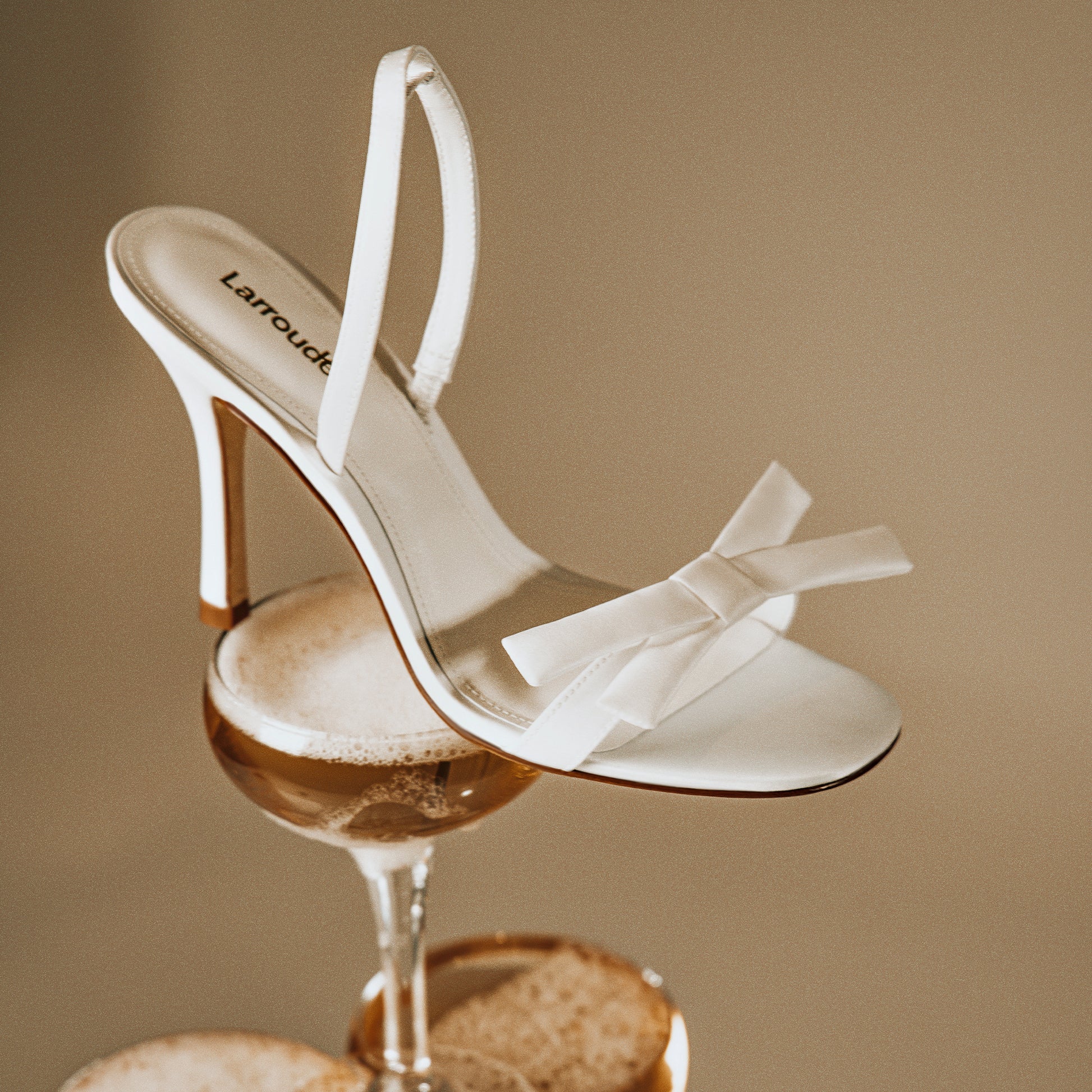 Larroudé x Markarian Bridal Sandal In White Satin