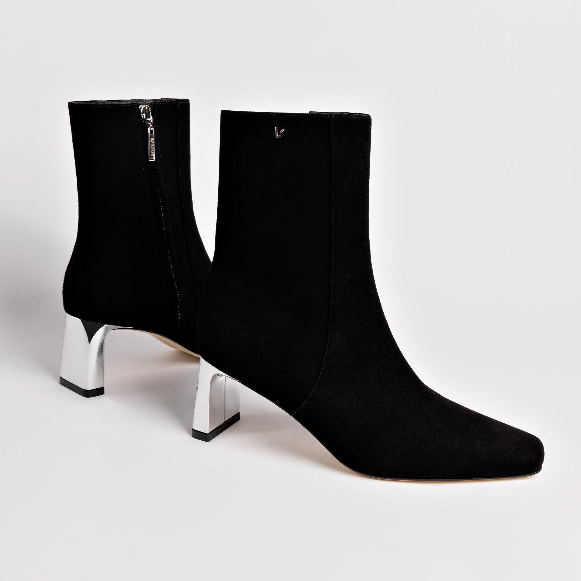 Alexis Bootie In Black Leather and Silver Heel