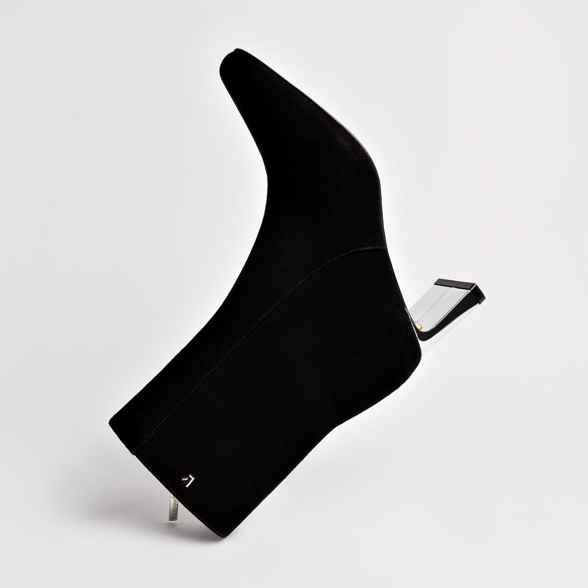 Alexis Bootie In Black Leather and Silver Heel