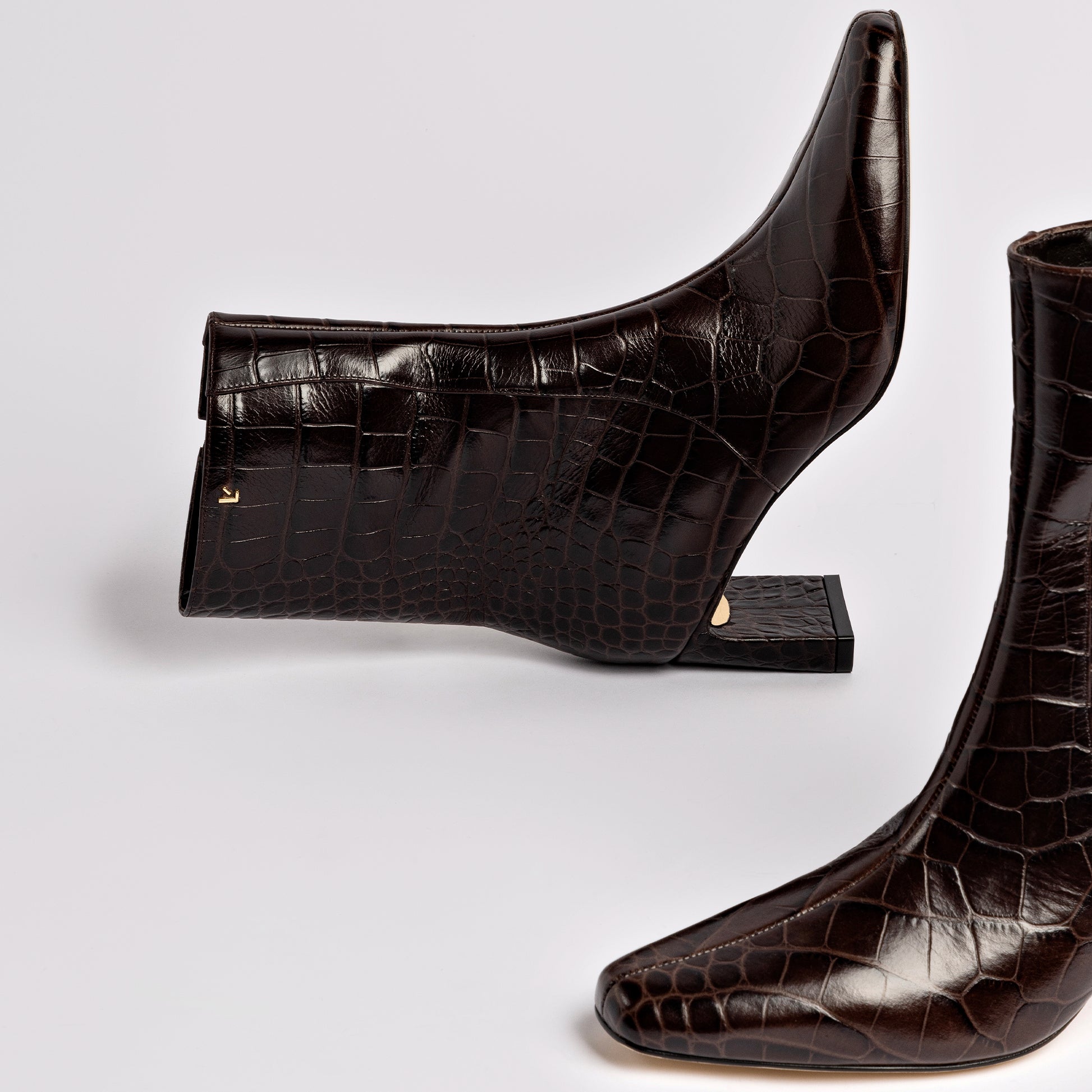 Alexis Bootie In Dark Croco Embroided Leather