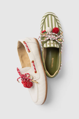 Cyprus Boat Shoe Seaweed Striped Canva Loafer Larroudé