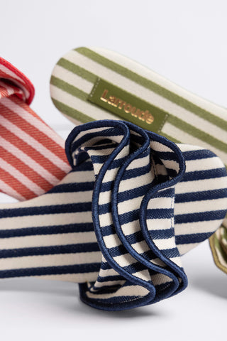 Ivy Ruffle Flat Navy Striped Canva Flat Larroudé