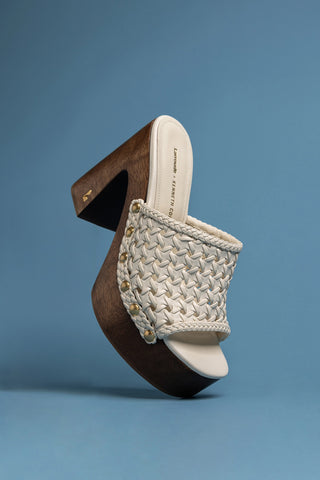 Larroudé x Kenneth Cole: Macrame Mule Ivory Leather Mule Larroudé x Kenneth Cole