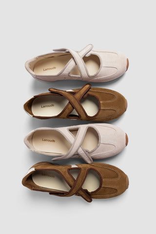 Stella Ballerina Flat In Russet Suede and Ivory Leather