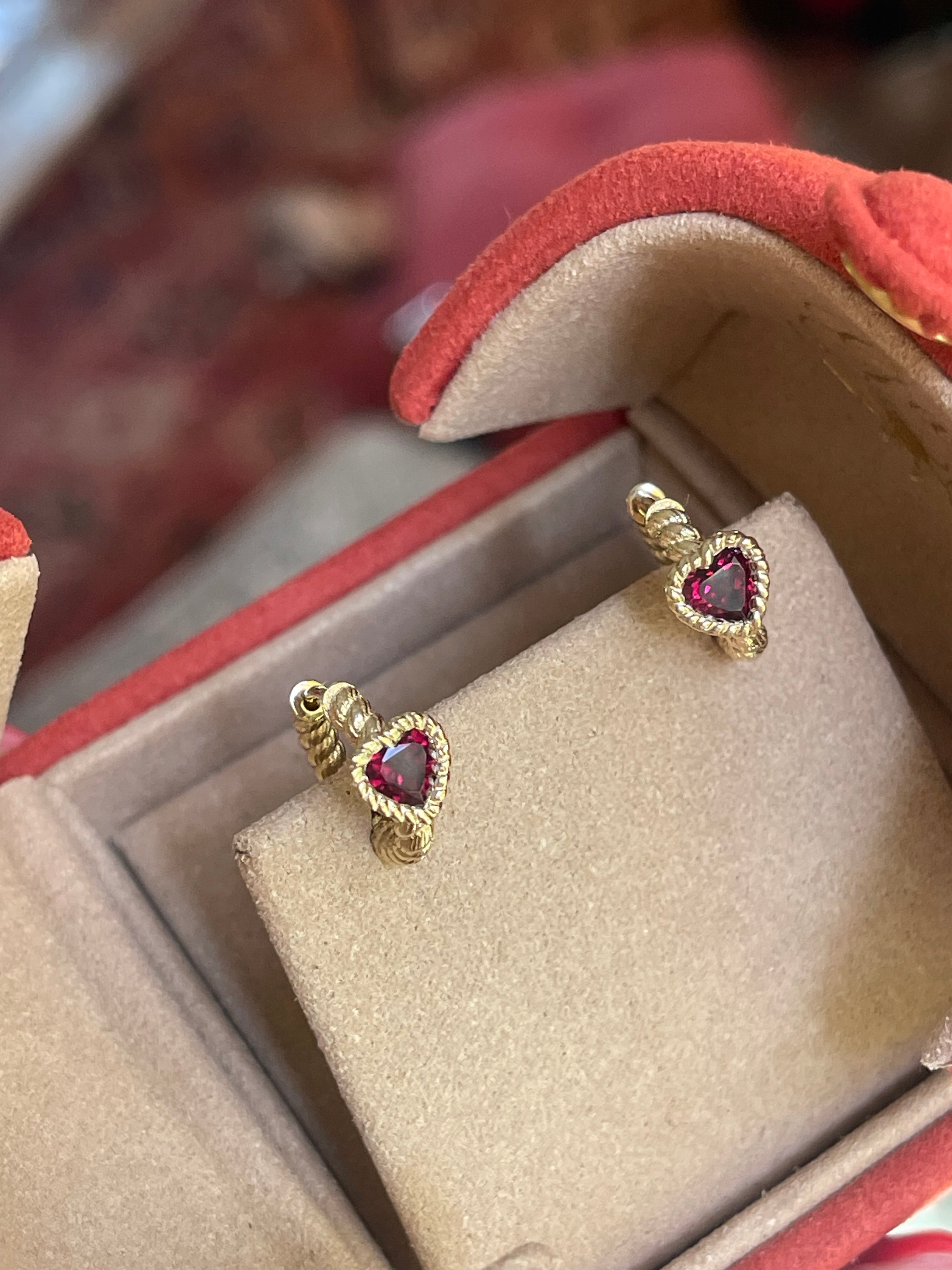 Leona Pink Rhodolite Heart Huggies