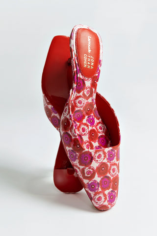 Larroudé x Jonathan Cohen Amal Mule In Red Abstract Printed Patent Leather