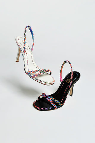 Larroudé x Jonathan Cohen Annie Sandal In White and Rainbow Leather