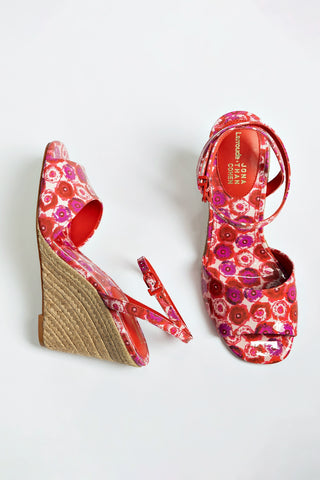 Larroudé x Jonathan Cohen Yves Wedge In Red Abstract Printed Patent Leather