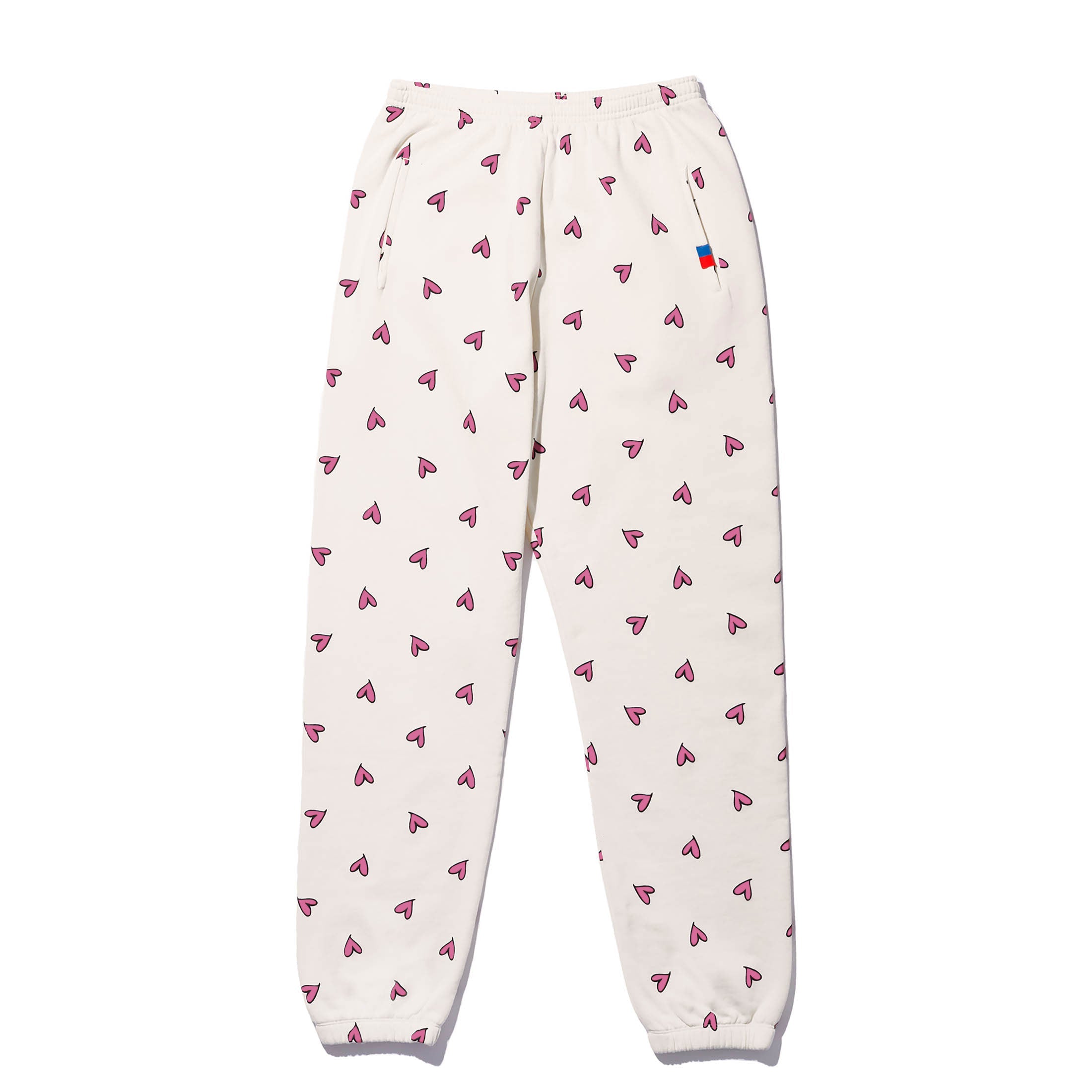 The All Over Heart Sweatpants - Cream/Pink